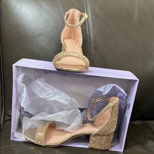 Madden Girl Gold Heels Sparkly Block Ankle-Strap